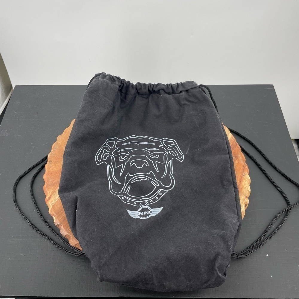 Mini Cooper Bulldog Backpack dog design black drawstring